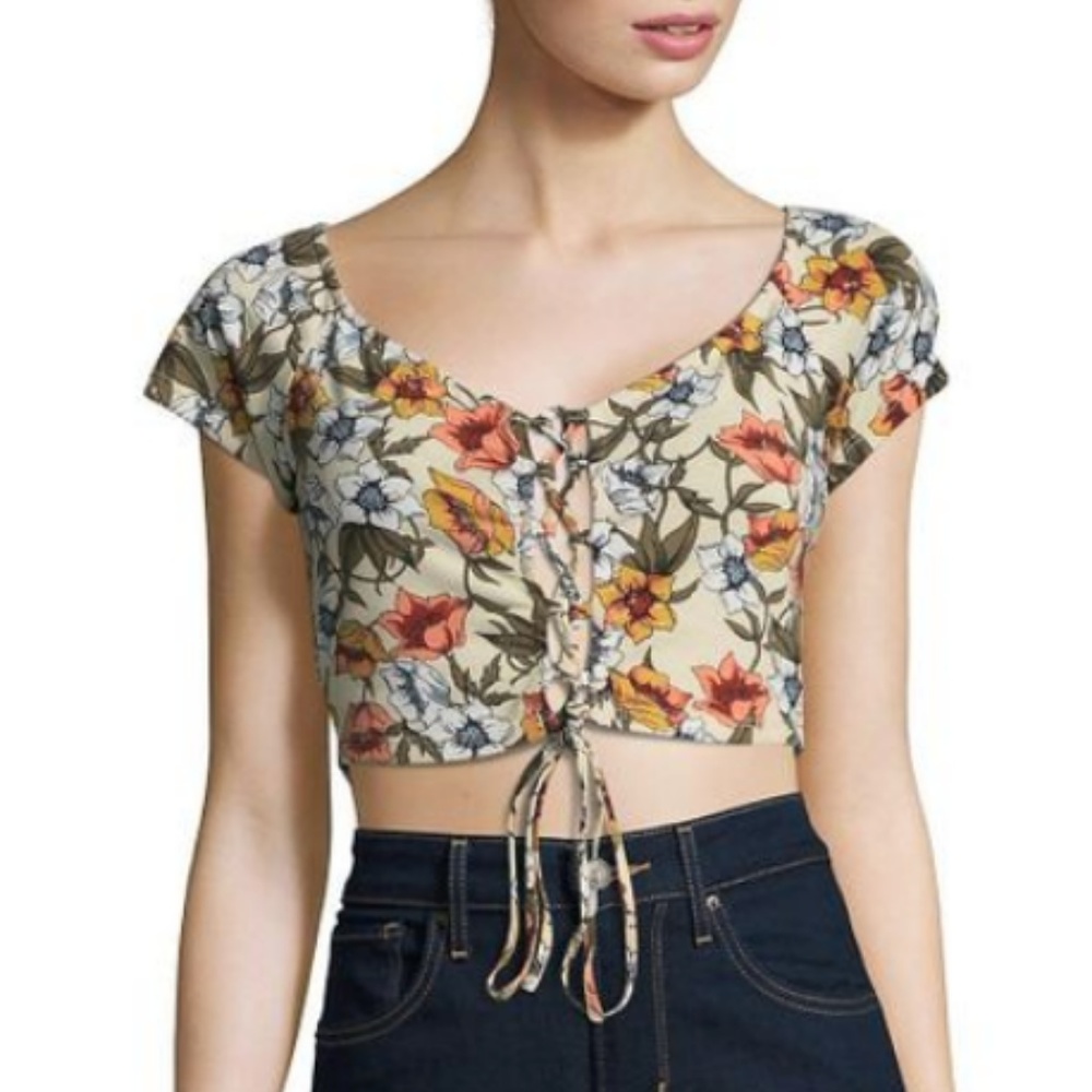 Lucca Couture Floral Tie Front Crop Top NWT!